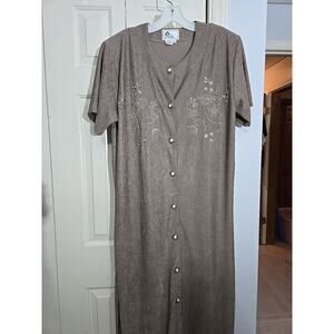 Carolina Bay Womens Sheath Maxi Dress Med VTG Lt Brown Embroidered Floral